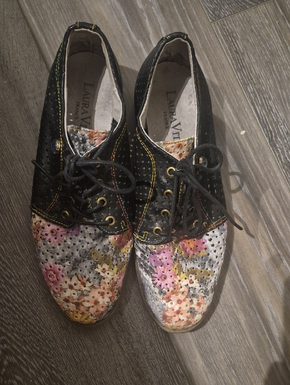Avita Black Lace-Up Boots with Floral Leather Shoes Women Size 39 EU